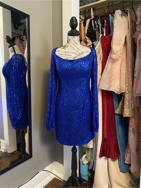 Unbranded Royal Blue Sequin Long-Sleeve Mini Dress